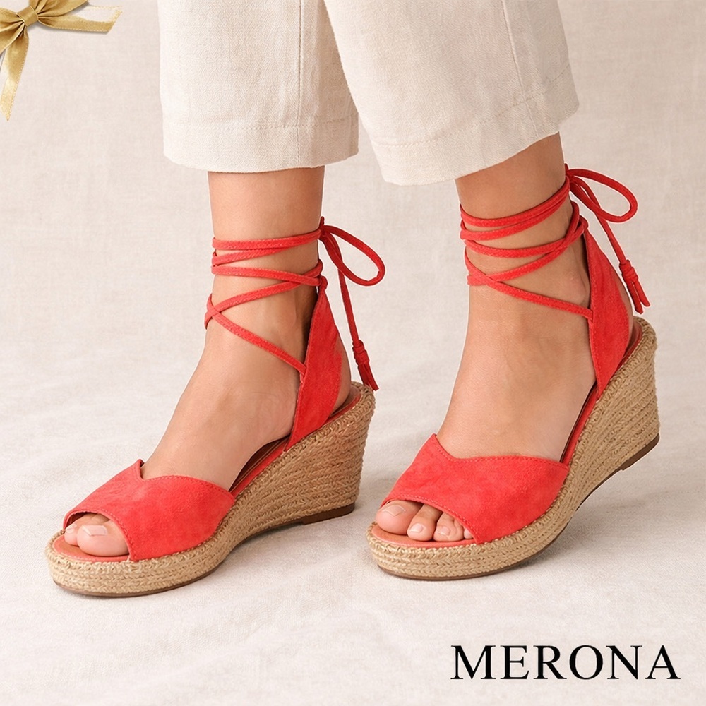 Merona Coral Suede Espadrille Wedge Sandals Size 6.5 NEW